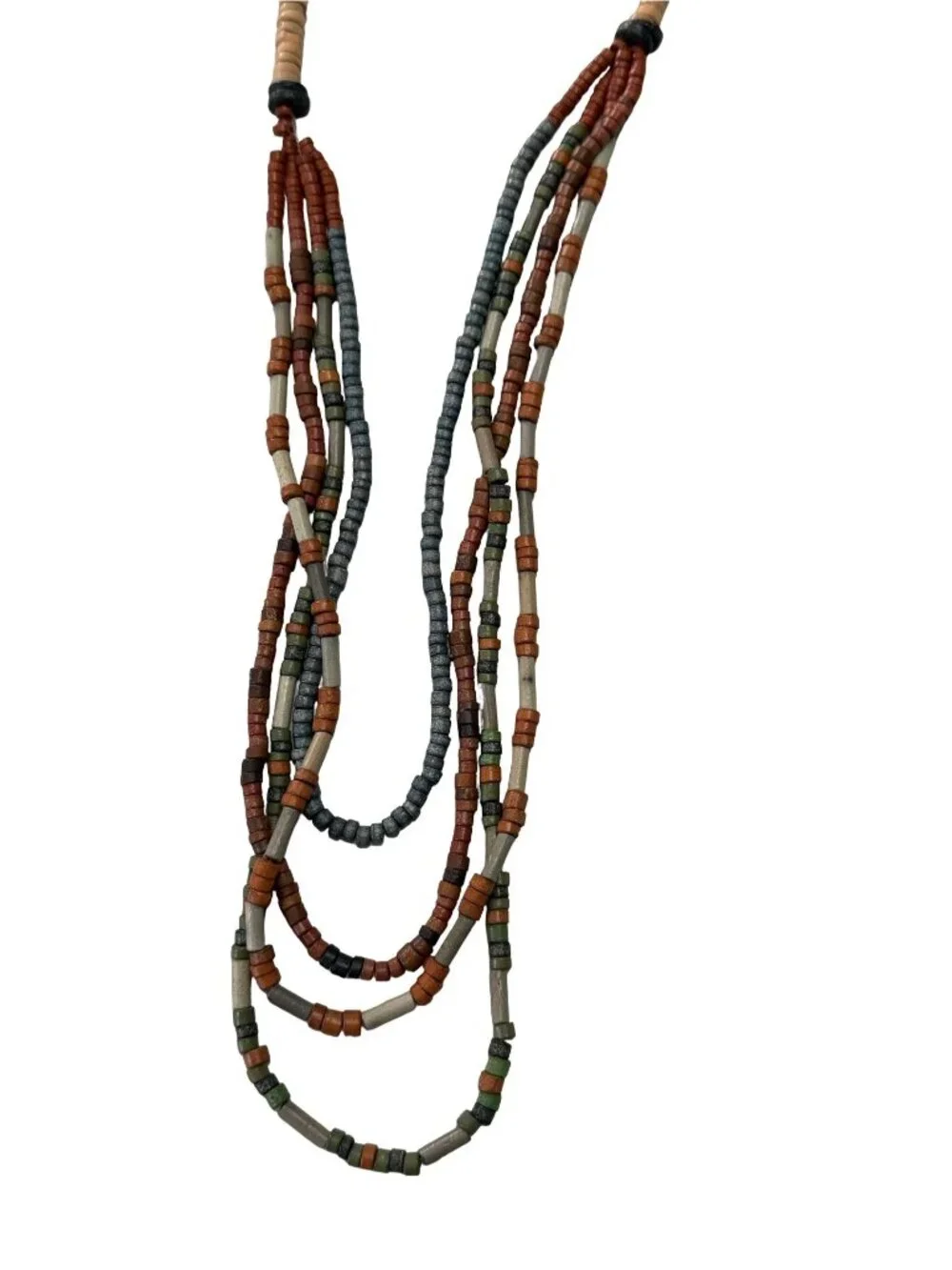 Vintage Style Multi Strand Heishi Bead Necklace Earth Tone Tribal Boho 24 Inch